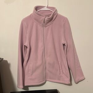 DKNY Light Pink Full-Zip Fleece Jacket with Embroidered Sleeve